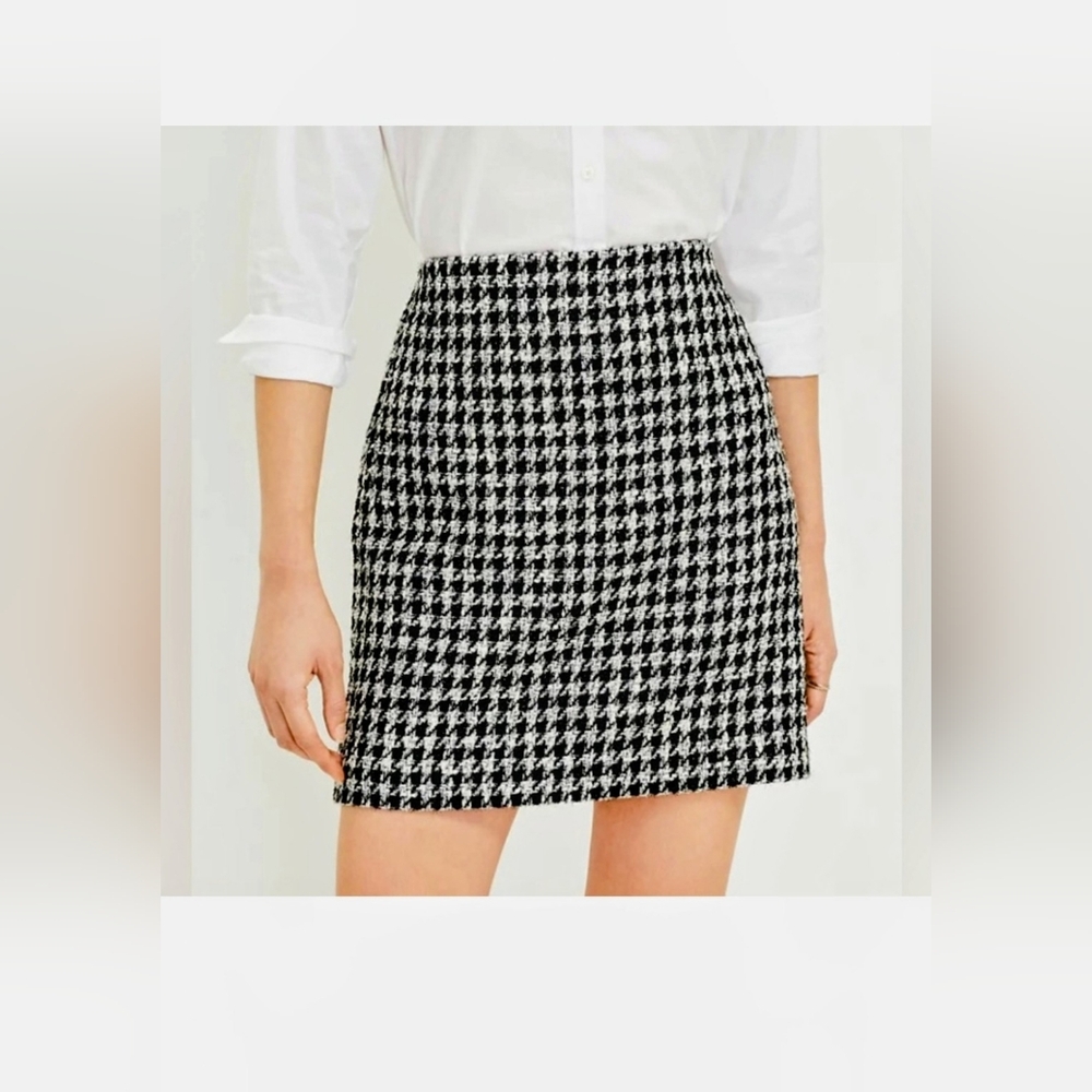 NWOT! LOFT Fall Glam Houndstooth Shimmer Y2k Women's Formal Mini Skirt 8/Medium - Picture 9 of 17